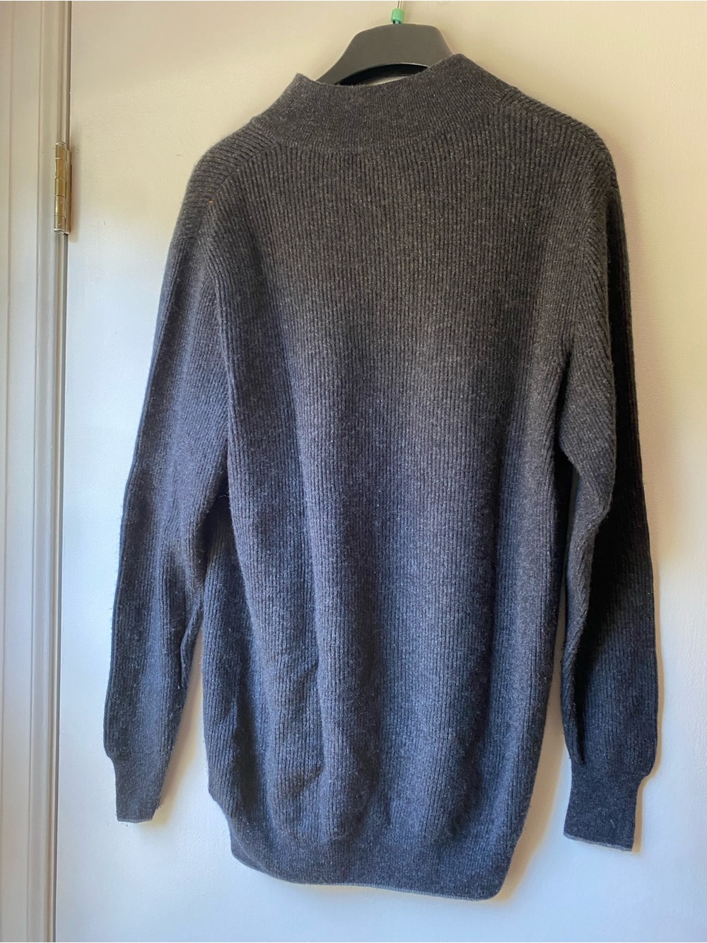 100% cashmere Men's Gray Half-Zip Ribbed Sweater by - Picture 2 of 4